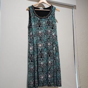 JM Collection women's large black with green floral print sleeveless dress